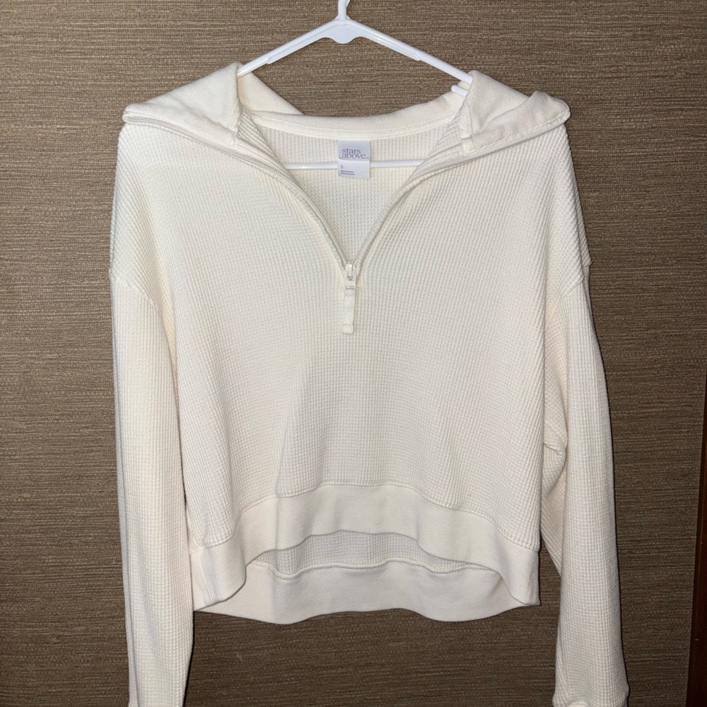 Stars Above Waffle Quarter Zip Sweatshirt Womens Small Long Sleeve cream Small - Picture 6 of 7